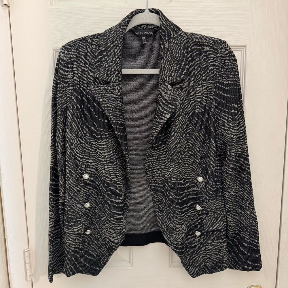 Ming Wang Women’s Heritage Fit Double Breasted Knit Blazer Size XS Black Gray